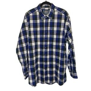 Vintage 90's Woolrich Blue Plaid‎ Button Down Long Sleeve Cotton Flannel XL
